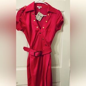 Cache Vintage Pink Mini  sateen dress  gold accent belt brand new size 4